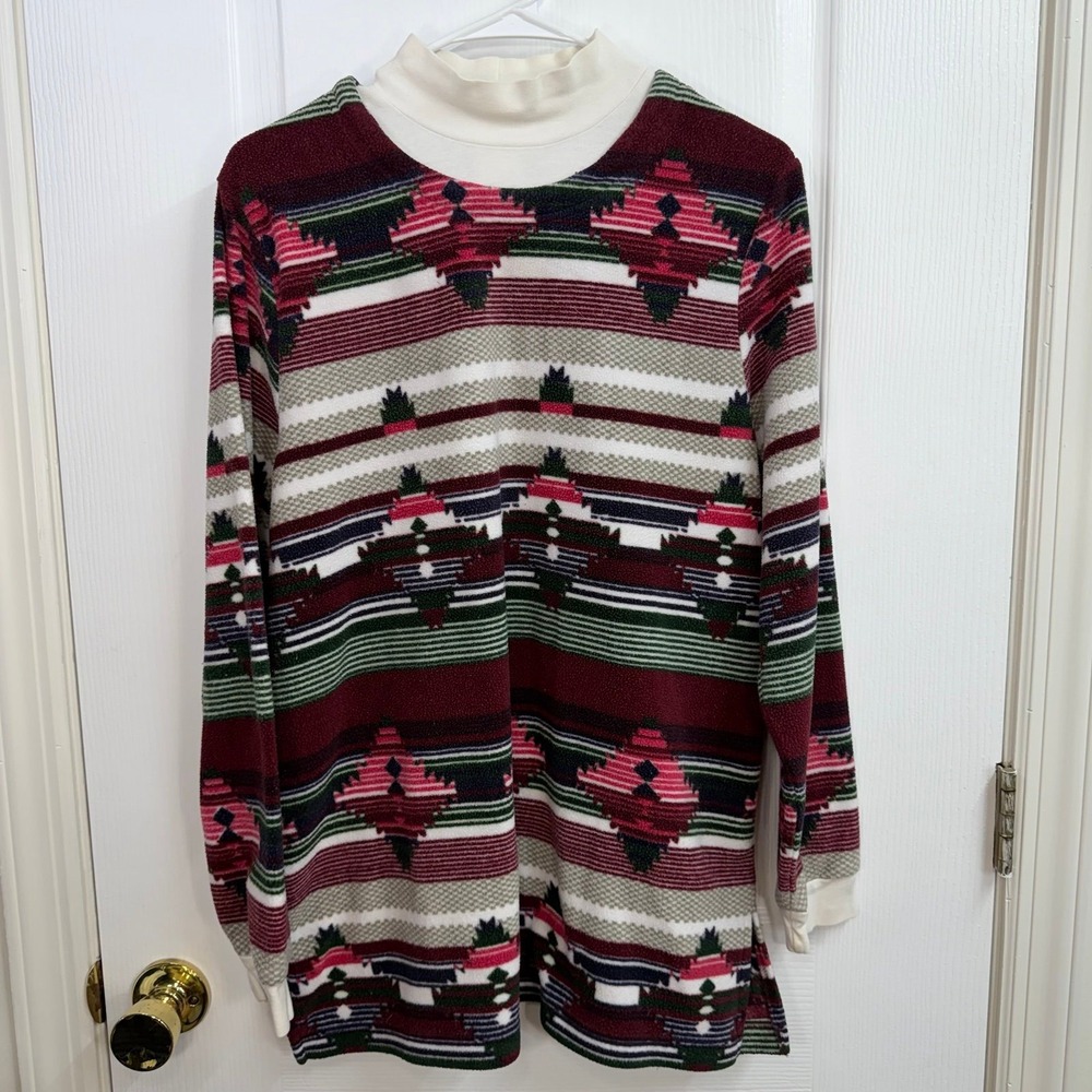 Vintage Blair Aztec tribal layered turtleneck fleece long sleeve sweater medium